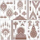 6 Sheets Henna Temporary Tattoo Stickers, Waterproof Lace Pattern Tattoos Mystery Flower Body Art Henna Sticker for Women Girls DIY Body Face Arms Legs (#1-6pcs), 6.0 Count